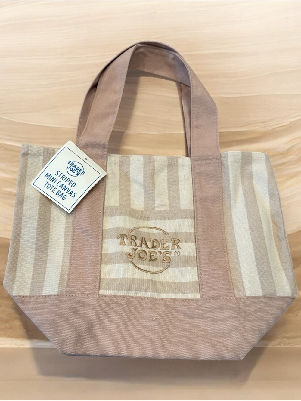 Trader Joe’s limited edition beige striped tote nwt